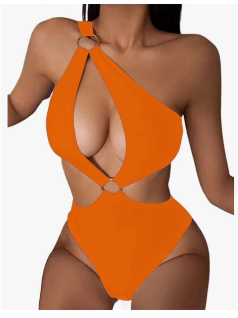 Hilinker Women's O-Ring Cutout Halter One Piece Swimsuit, Orange, Small, NWT